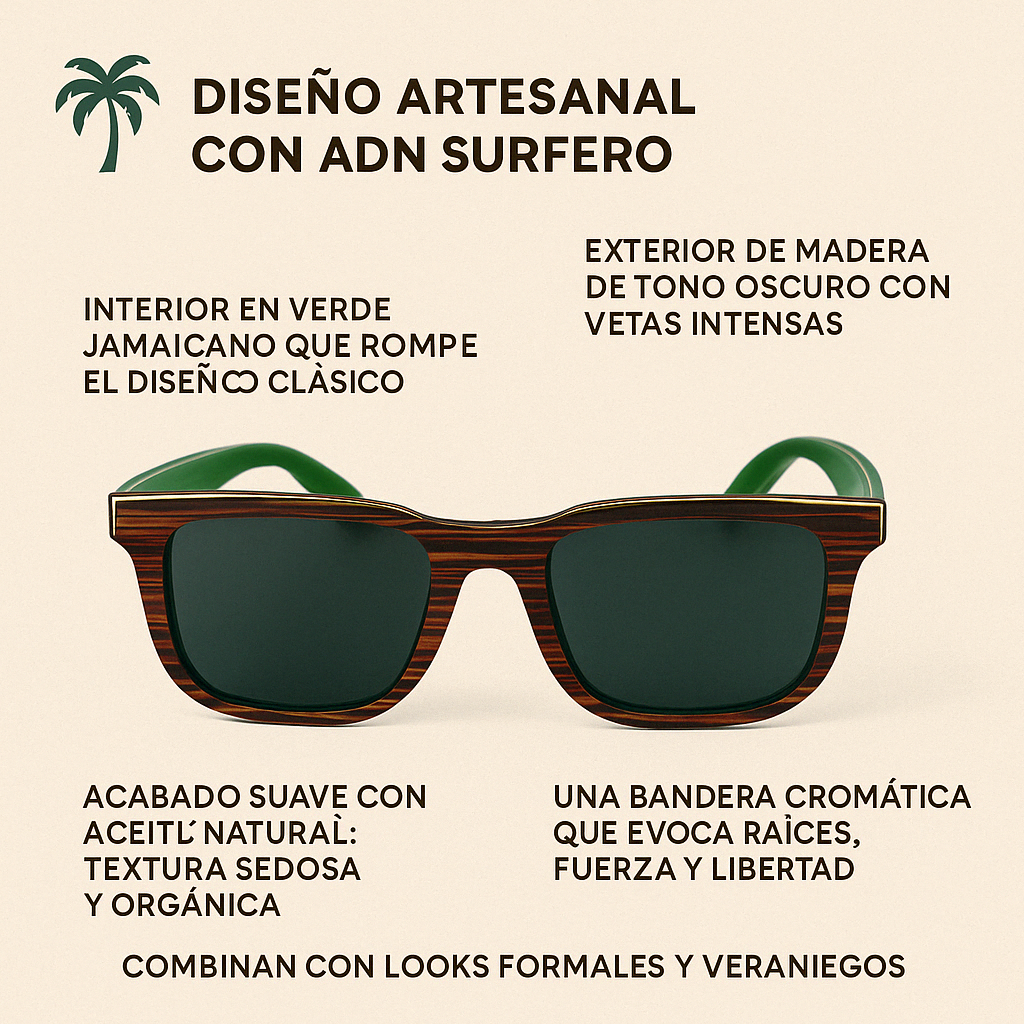 BAMBUDY GROVE Gafas de Sol de Madera Polarizadas – Look Natura, Corazón Verde