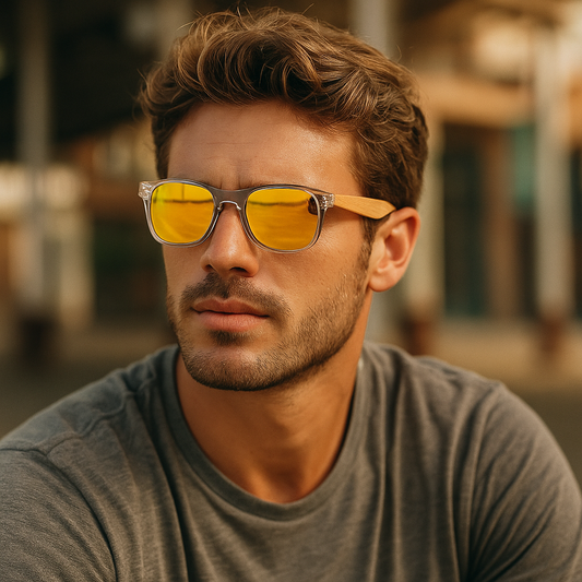 TYRION ROSS - Gafas de Sol Polarizadas de Bambú y Transparencia con Lentes Espejo