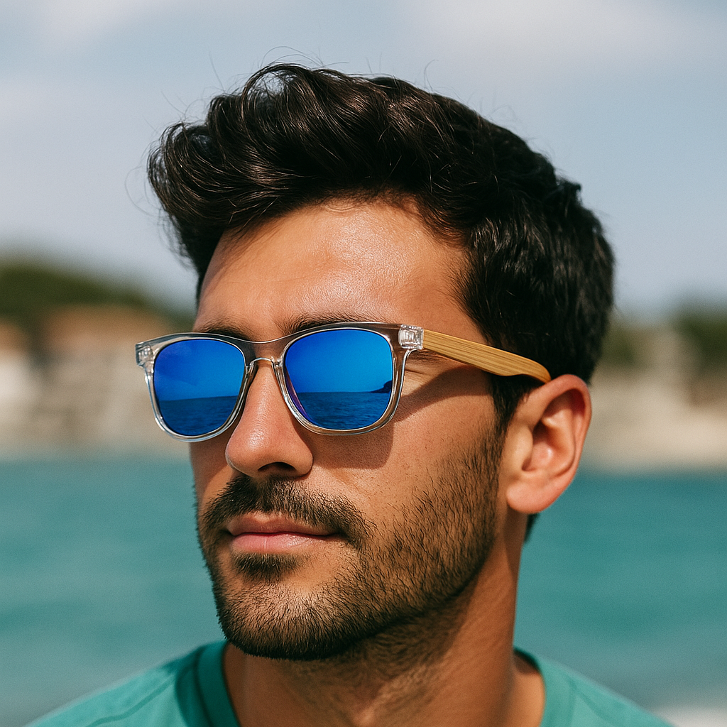 TYRION ROSS - Gafas de Sol Polarizadas de Bambú y Transparencia con Lentes Espejo
