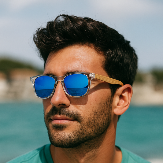 TYRION ROSS - Gafas de Sol Polarizadas de Bambú y Transparencia con Lentes Espejo