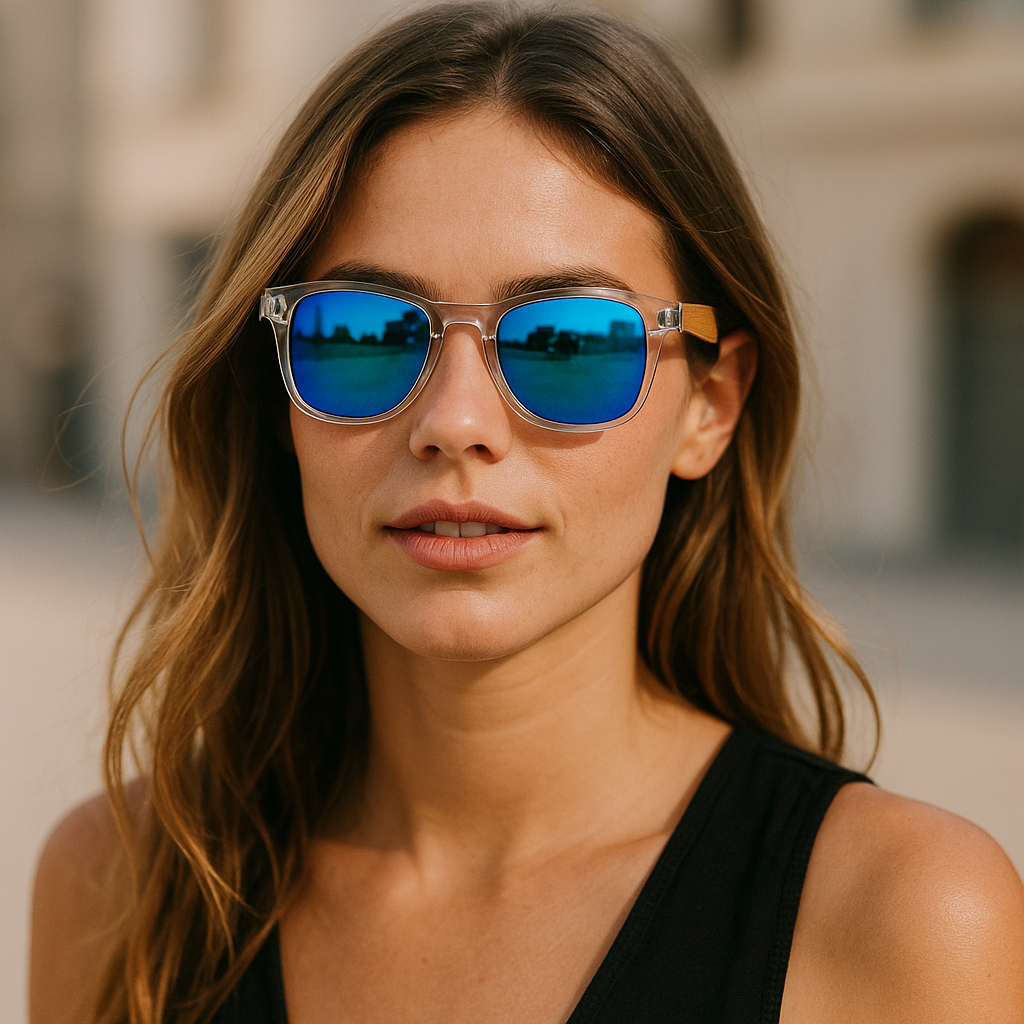 TYRION ROSS - Gafas de Sol Polarizadas de Bambú y Transparencia con Lentes Espejo