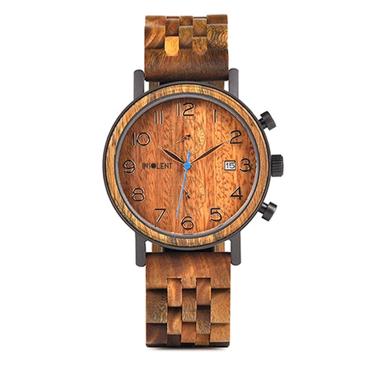 Vista frontal de Reloj de Madera y Acero Modelo Harl Rock